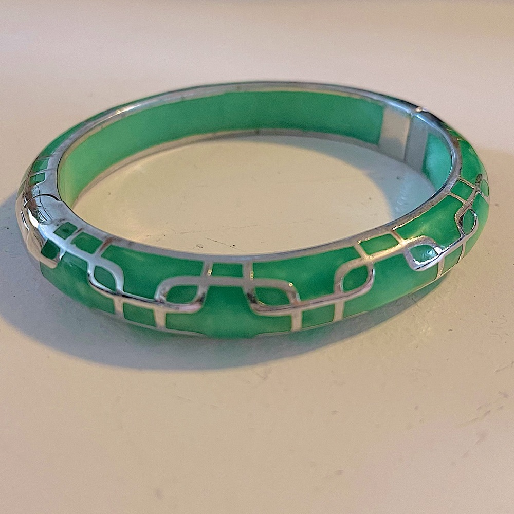 Andrew Hamilton Crawford Sailor Knot Jade Green Sterling Bangle Bracelet Jewelry